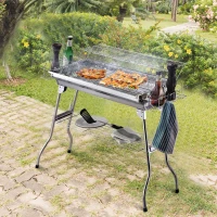 Outsunny Barbecue da Viaggio con Gambe Pieghevoli e 2 Griglie Antiaderenti in Acciaio Inossidabile 100 x 43 x 77 cm(m-2)
