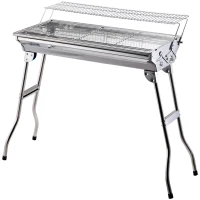 Outsunny Barbecue da Viaggio con Gambe Pieghevoli e 2 Griglie Antiaderenti in Acciaio Inossidabile 100 x 43 x 77 cm(m-11)