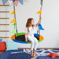 Outsunny Kid Nest Swing Seat Saucer Tree Swing 40 Inch/100cm Adjustable Rope Outdoor Indoor for Kids Over 3 Years Old Multi-Colour(m-2)