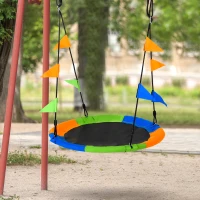 Outsunny Kid Nest Swing Seat Saucer Tree Swing 40 Inch/100cm Adjustable Rope Outdoor Indoor for Kids Over 3 Years Old Multi-Colour(m-14)