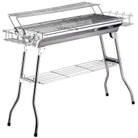 Outsunny Barbecue da Viaggio con Gambe Pieghevoli e 2 Griglie Antiaderenti in Acciaio Inossidabile 100 x 43 x 77 cm(m-1)