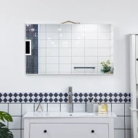 kleankin Oglinda de baie dreptunghiulara din placi aglomerate si sticla cu design de perete, 104x60 cm, alb si argintiu(m-7)