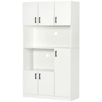 HOMCOM Dulap inalt din placi aglomerate cu 6 dulapuri si 2 rafturi deschise, pentru bucatarie, sufragerie si camera de zi 100x40x180 cm, alb(m-11)