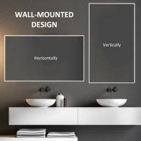 kleankin Oglinda de baie dreptunghiulara din placi aglomerate si sticla cu design de perete, 104x60 cm, alb si argintiu(m-4)