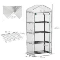 Outsunny 4 Tier Mini Greenhouse, Portable Small Green House with Roll-up Door, PE Cover, 70 x 50 x 160 cm, White(m-3)