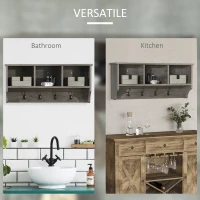 HOMCOM Umeras de perete in stil rustic cu 4 carlige si compartimente deschise, umeras de haine din lemn si metal pentru intrare si dormitor, 80x24x35.5cm(m-6)