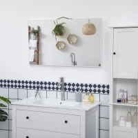 kleankin Oglinda de baie dreptunghiulara din placi aglomerate si sticla cu design de perete, 104x60 cm, alb si argintiu(m-10)