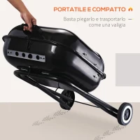 Outsunny Barbecue in Acciaio con 2 Ruote, Coperchio, Ventola Controllo Calore, Gambe Pieghevoli | Nero | 57x70x86cm(m-4)