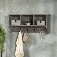 HOMCOM Umeras de perete in stil rustic cu 4 carlige si compartimente deschise, umeras de haine din lemn si metal pentru intrare si dormitor, 80x24x35.5cm(m-10)