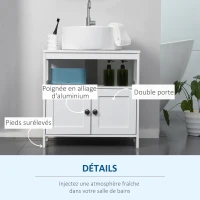 kleankin Meuble sous lavabo - meuble de salle de bain - 2 portes rainurées avec étagère ouverte - poignées alliage aluminium - 60 x 30 x 60 cm - MDF blanc(m-6)