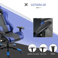 HOMCOM Fotoliu pentru Birou Gaming din Piele Sintetică Rotativ și Reclinabil cu Susținere Lombară și pentru Gât 67 x 67 x 123-132cm Negru-albastru(m-8)