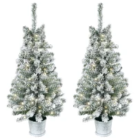 HOMCOM Set de 2 pomi de Craciun artificiali de zapada artificiala cu 60 de lumini LED albe si 116 ramuri, baza cu vaza detasabila, Φ40x90 cm, verde(m-11)