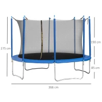 HOMCOM Tappeto Elastico per Bambini e Adulti con Rete e Bordo Imbottito, Trampolino da Giardino, Φ366x275cm, Blu e Nero(m-3)