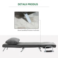 Homcom Fotoliu Pat Gri inchis – Transformabil cu Microfibra Moale(m-7)