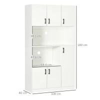 HOMCOM Dulap inalt din placi aglomerate cu 6 dulapuri si 2 rafturi deschise, pentru bucatarie, sufragerie si camera de zi 100x40x180 cm, alb(m-3)