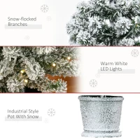 HOMCOM Set de 2 pomi de Craciun artificiali de zapada artificiala cu 60 de lumini LED albe si 116 ramuri, baza cu vaza detasabila, Φ40x90 cm, verde(m-8)