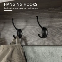 HOMCOM Umeras de perete in stil rustic cu 4 carlige si compartimente deschise, umeras de haine din lemn si metal pentru intrare si dormitor, 80x24x35.5cm(m-5)