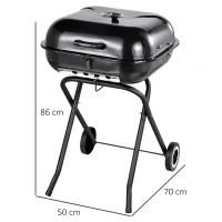 Outsunny Barbecue in Acciaio con 2 Ruote, Coperchio, Ventola Controllo Calore, Gambe Pieghevoli | Nero | 57x70x86cm(m-3)