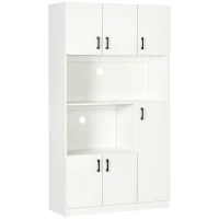 HOMCOM Dulap inalt din placi aglomerate cu 6 dulapuri si 2 rafturi deschise, pentru bucatarie, sufragerie si camera de zi 100x40x180 cm, alb(m-1)