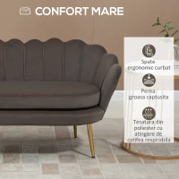 HOMCOM canapea din catifea, 2 locuri,130x63x73cm, gri(m-5)