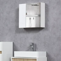 kleankin Dulap cu oglinda de baie din placi aglomerate si sticla, cu 4 rafturi reglabile si design de perete, 48x15x45 cm, alb(m-10)