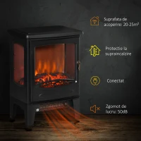 HOMCOM Semineu Electric cu Efect de Flacara 3 Laturi Deschise Temperatura 1000W-2000W(m-7)