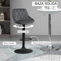 Homcom Scaune Bar x2 – Pivotante, Gri Catifelat, inaltime Reglabila(m-5)