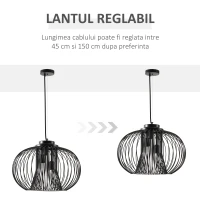 HOMCOM Lustră de plafon design modern cu fixare E27 și înălțime reglabilă, Plafoniera suspendata Ф50x150cm – negru(m-4)