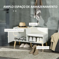 HOMCOM Banco Sapateira com Compartimento Aberto e Almofada Acolchoada para 4 Pares de Sapatos 80x33x49cm Branco(m-4)