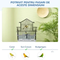 PawHut Cusca pentru pasari din metal si plastic cu maner de transport si tava detasabila, 50,5x41x63 cm, alb(m-7)