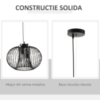 HOMCOM Lustră de plafon design modern cu fixare E27 și înălțime reglabilă, Plafoniera suspendata Ф50x150cm – negru(m-5)