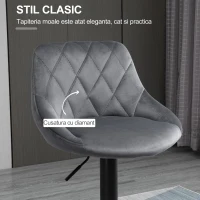 Homcom Scaune Bar x2 – Pivotante, Gri Catifelat, inaltime Reglabila(m-6)