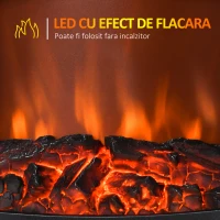 HOMCOM Semineu Electric cu Efect de Flacara 3 Laturi Deschise Temperatura 1000W-2000W(m-5)