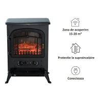 HOMCOM Semineu Electric cu Efect Flacără de Podea Putere 950W /1850W 42x28x54cm Negru(m-4)