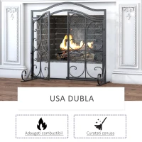 HOMCOM Paravan pentru Semineu din Metal Negru cu 2 Usi 88x30x89cm(m-5)