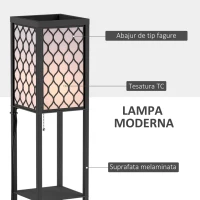 Homcom Lampa Pom 160 cm – Negru cu Rafturi pe 3 Niveluri(m-7)