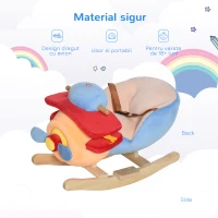 HOMCOM Avion Balansoar din Plus Moale Captusit si Lemn Masiv cu Centura de Siguranta(m-7)