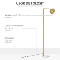 Homcom Lampadar Vintage – Abajur Reglabil, E27, Finisaj Auriu(m-6)