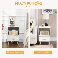 HOMCOM Mesa de Cabeceira Mesa Auxiliar Moderna com 1 Gaveta e Compartimento de Armazenamento 40x40x62cm Branco e Madeira(m-5)