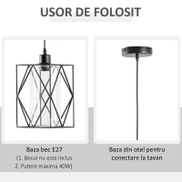 HOMCOM Lampadar Vintage Stil Industrial Lampadar de salon negru reglabil(m-6)