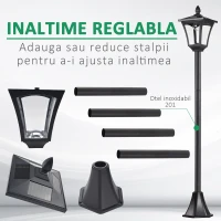 Outsunny Felinar LED Solar 160 cm – Design Negru pentru Gradina(m-4)