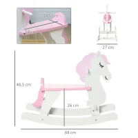 HOMCOM Cavalo Baloiço para Crianças de 1-3 Anos Cavalo Baloiço de Madeira com Guiador e Apoio para os Pés 68x27x46,5cm Branco e Rosa(m-3)