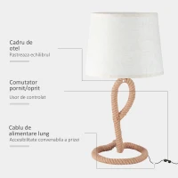 HOMCOM Lampa de Masa Stil Marinaresc din Franghie si Tesatura, Cuplare E27 Ф30x56cm(m-6)