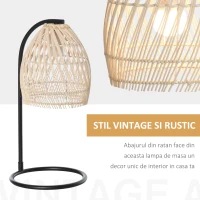 HOMCOM Lampa de masa Vintage din metal si Rattan Cuplare E27 Ф20x41cm Bej(m-4)