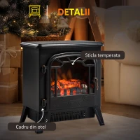 Semineu electric HOMCOM cu putere reglabila cu efect de flacara 900 W/1800 W, 36 x 25,5 x 41,5 cm, negru(m-7)