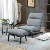 HOMCOM Fotoliu cu 4 nivele de relaxare cu fotoliu de picior cu otoman din material textil, mobilier modern pentru camera de zi, gri deschis(m-10)