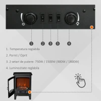 HOMCOM Semineu Electric Negru Efect Flacara Temperatura Reglabila 900W-1800W(m-5)