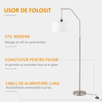 HOMCOM Lampă de podea modernă din oțel cu abajur din material textil, 65x33x158cm – alb(m-5)