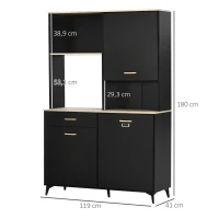 HOMCOM Armário de Cozinha com 1 Gaveta 3 Portas e Armazenamento Aberto Estilo Moderno 119x41x180cm Preto(m-3)