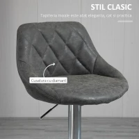 HOMCOM Set 2 Scaune de Bar Pivotante Reglabile in Inaltime din Imitatie de Piele Gri(m-6)